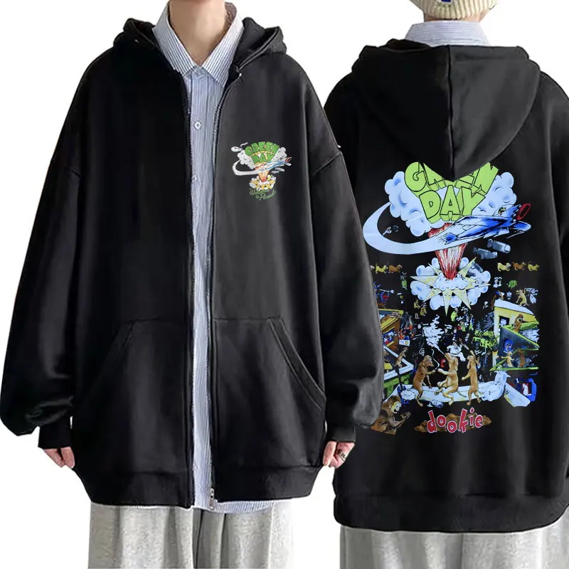 Punk Band Green Day Dookie Zipper Hoodie Men Classic Gothic Vintage Rock Zip Up Jacket Men\'s Hip Hop Oversized Zip Up Hoodies