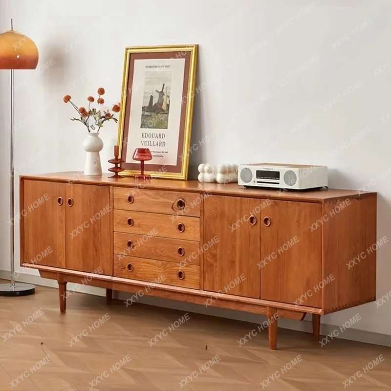 XMid-Century Modern Cherry Wood Long Sideboard TV Stand For Living Room Hallway Storage Cabinet