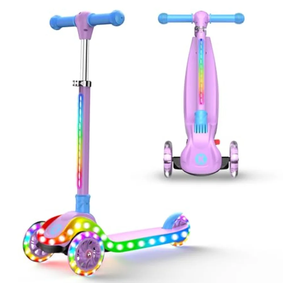 

Самокат 2-в-1 с регулируемой высотой руля для детей 3-12 лет, 5 уровней регулировки руля, съемное сиденье, светящиеся колеса, широкая дека, складная конструкция