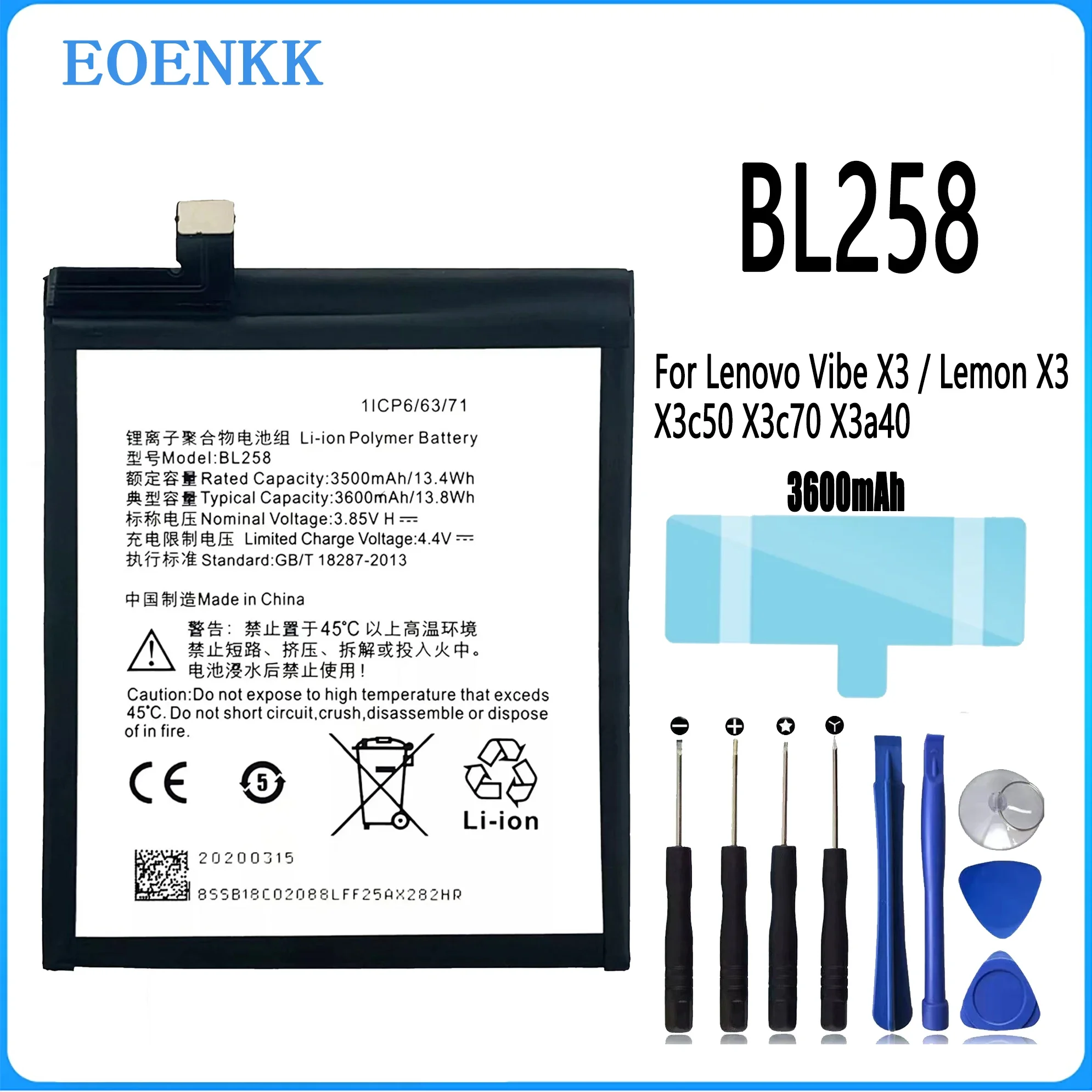 BL258 Battery For Lenovo Vibe X3 / Lemon X3 X3c50 X3c70 X3a40 Original Capacity Replacement Repair Part Mobile Phone Batteries B