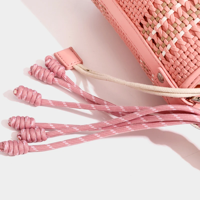 Handwoven Beach Mini Bucket Bag For Women Luxury Designer Handbag Purse 2026 New In PU Handle Hollow Drawstring Closure Shoulder