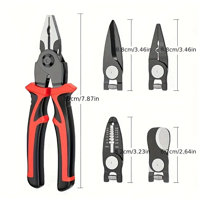 5 in 1 Multitool Pliers Portable Hand Tools Replaceable Head Crimping Tool Wire Stripper Non-Slip Handle Wire Cutter