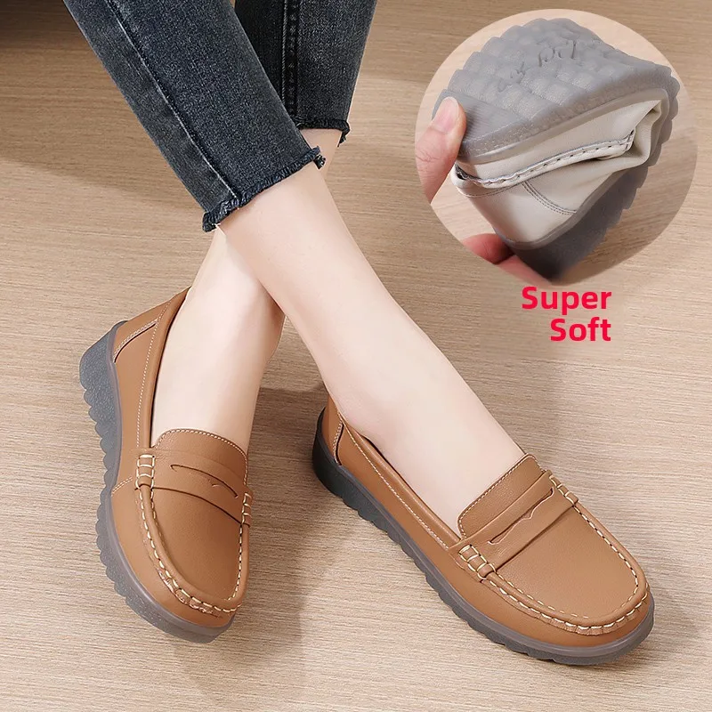 

Soft Leather Bot Mom oes Women's Slip-On Spring New Sle Faionable Flat Heel Anti-Slip Casual oes Comfortable Footwear
