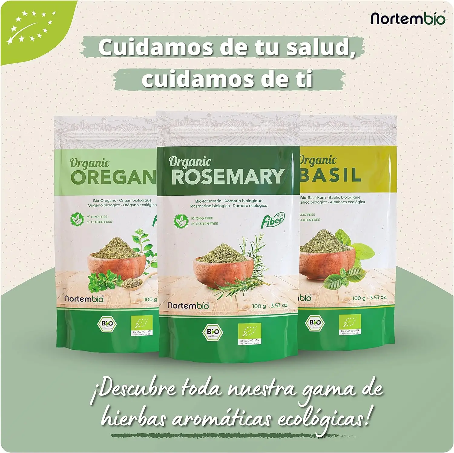 Nortembio-organic dry rosemary 100g-Natural 100% origin-rosemary rubbed without additives or preservatives-gently dried rosemary leaves especially for Pasta and Pizzas.