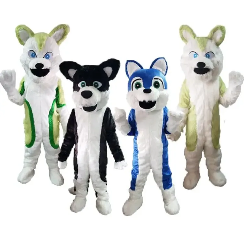 Hochwertiges Langhaar-Hund-Plüsch-Husky-Maskottchen-Kostüm, Cartoon-Kleidung, Cosplay-Kostüm in Erwachsenengröße für Halloween, Weihnachten und Events