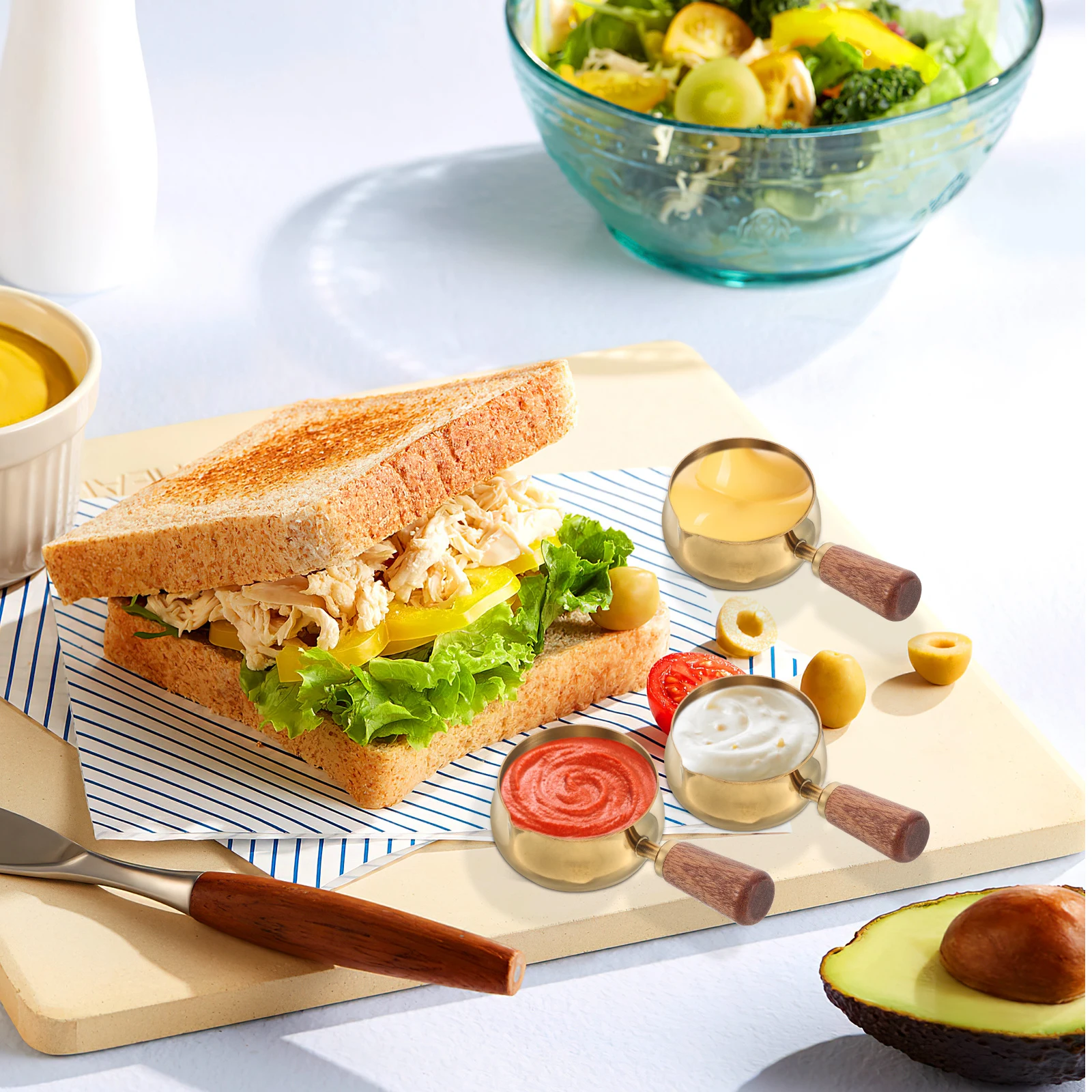 

Stainless Steel Condiment Cup 60Ml With Handle Sauce Bowl For Soy Coffee Creamer Milk Maple Syrup Serving Measuring Mini