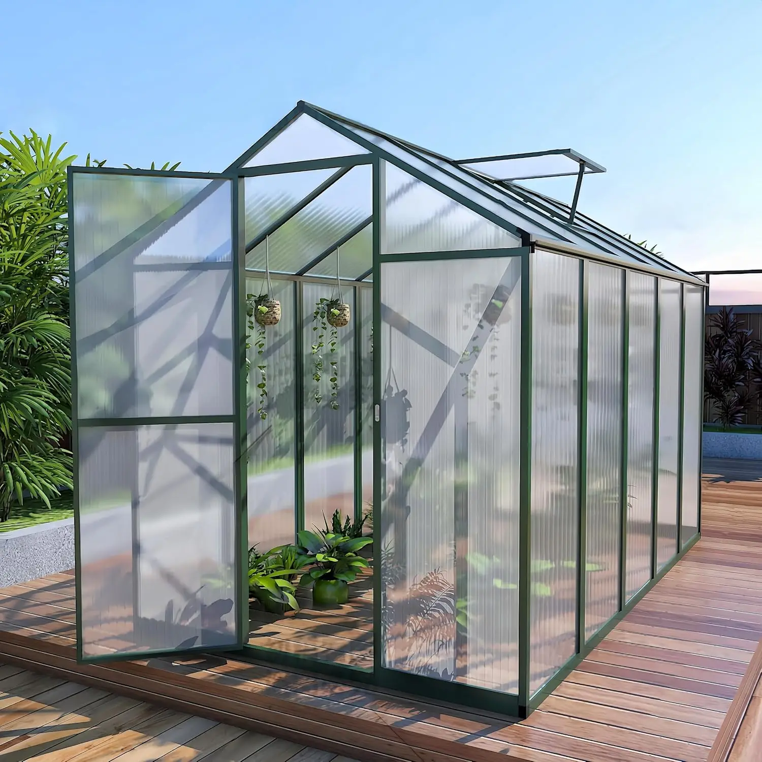 86In High 6*10Ft Greenhouse For Outdoors, Polycarbonate Greenhouse With Stronger Wind Protection And Roof Vent, Walk-In Large