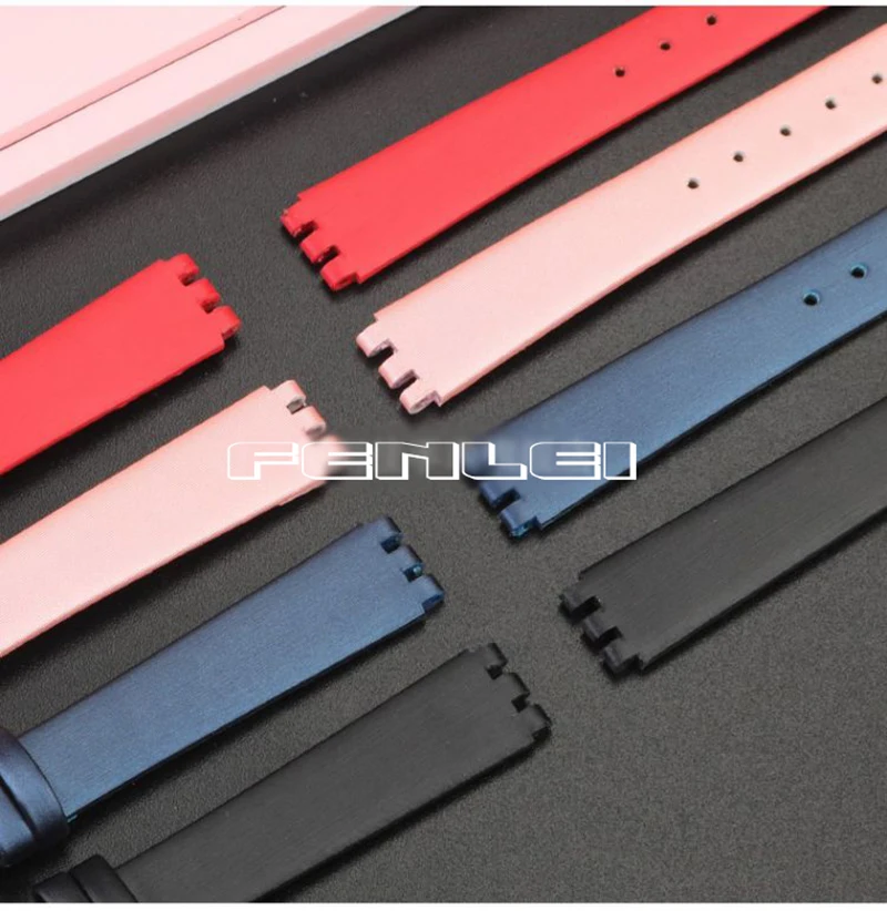 Red white Watchband For SWATCH Spun Silk Genuine Leather Wristband YSS317G 12mm Bracelet Cowhide Wrist strap Women\'s Accessories