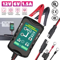 6V 12V 1.5A Automatic Battery Charger Maintainer Car Automatic Float Charger Motorcycle Lawn Mower Tractor Lead-acid AGM GEL Toy