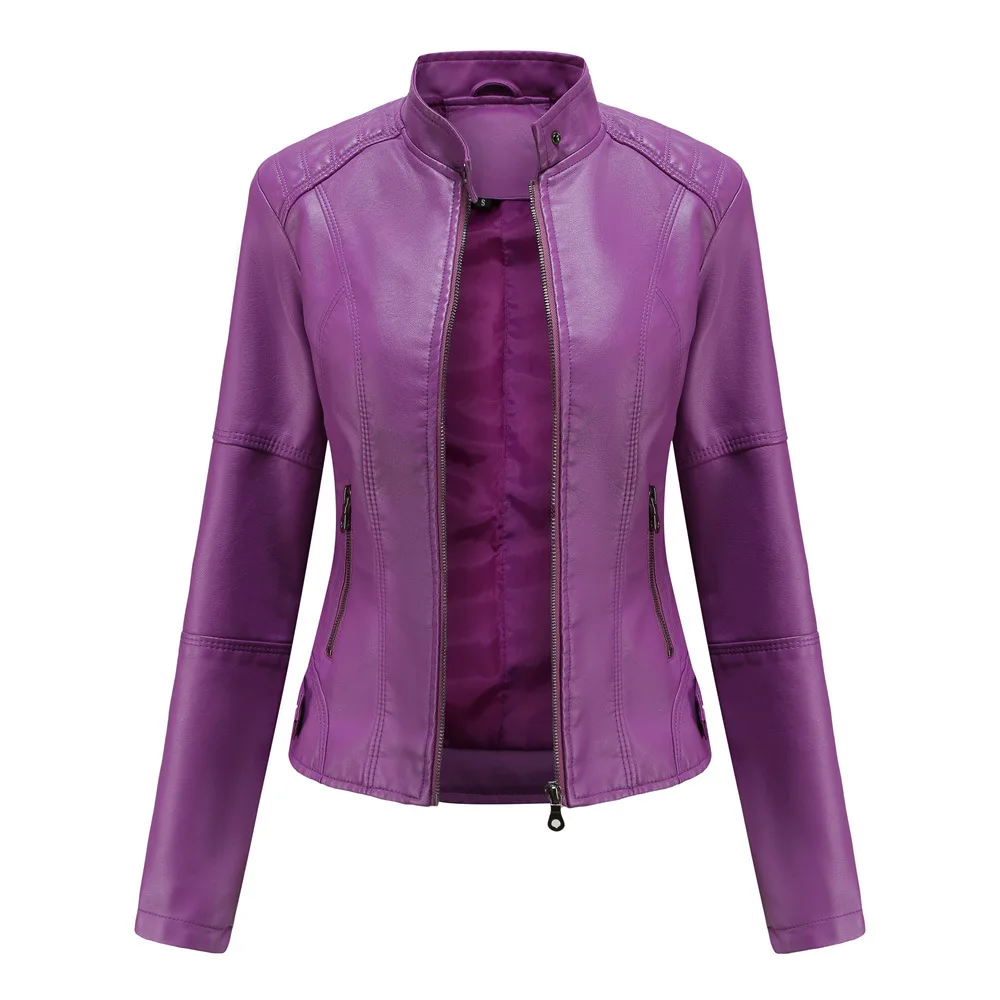 Chaqueta de cuero Gules para mujer, abrigo de motociclista a la moda, Tops negros, morados y marrones, S-XXXXL