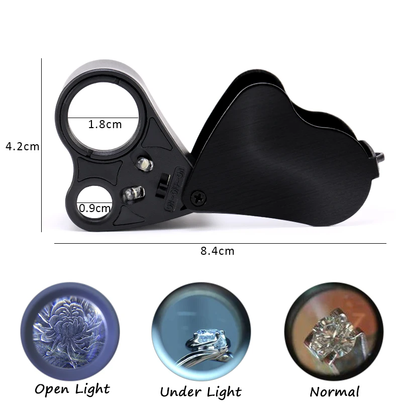 SMI 30X 60X Illuminated Jewelers Eye Loupe Magnifier, Foldable Jewelry Magnifier with Bright LED Light for Gems, Jewelry, Coins