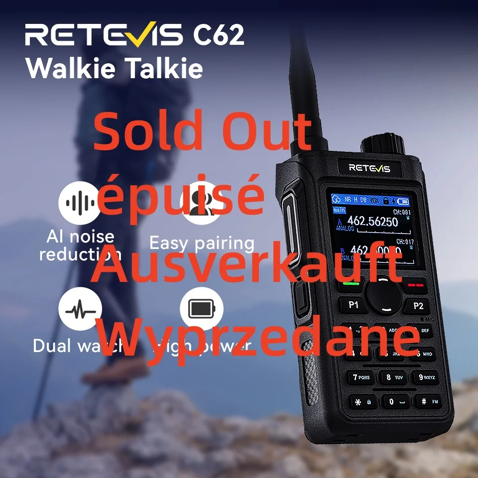 Retevis C62/C2/C22 Walkie Talkie Long Range Communication Radio VHF UHF Ham Radio Station Noise Reduction Group Call Camping