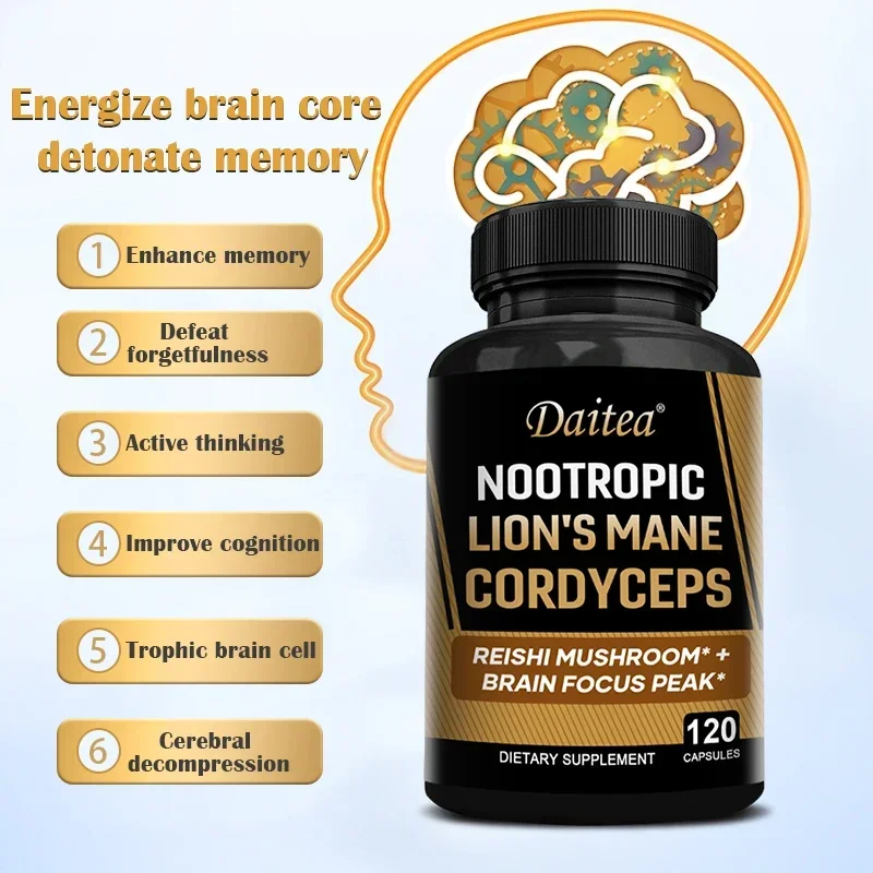 Nootropics Supplements - Lion\'s Mane Brain Core, Memory, Concentration, Mental Alertness, Cognition, High Strength