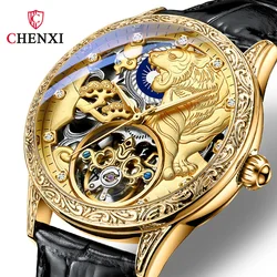 CHENXI 6029H orologi da uomo di moda meccanica Top Brand Luxury Montre Homme Golden Tiger Clock orologio automatico scheletro