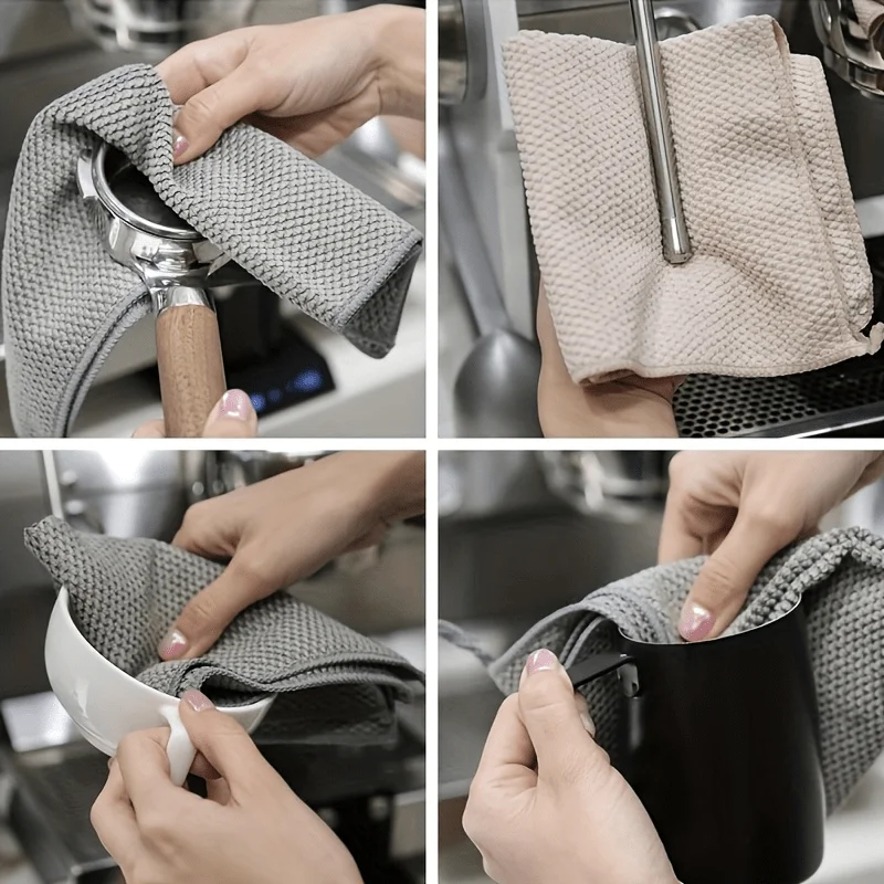 6 Stück Waffel-Reinigungstuch, Küchentuch, Barista-Handtuch, Beige-Schwarz, Waffelmuster, Reinigungstuch, Geschirrtuch, Putzlappen – Detail 1