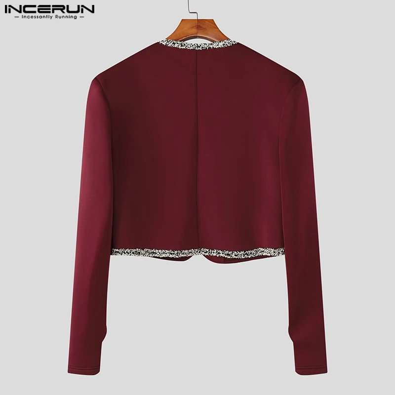 INCERUN Men Jackets Patchwork Long Sleeve Open Stitch Casual Crop Coats Men Streetwear 2025 Fashion Male Outerwear Jackets S-5XL - Image 5