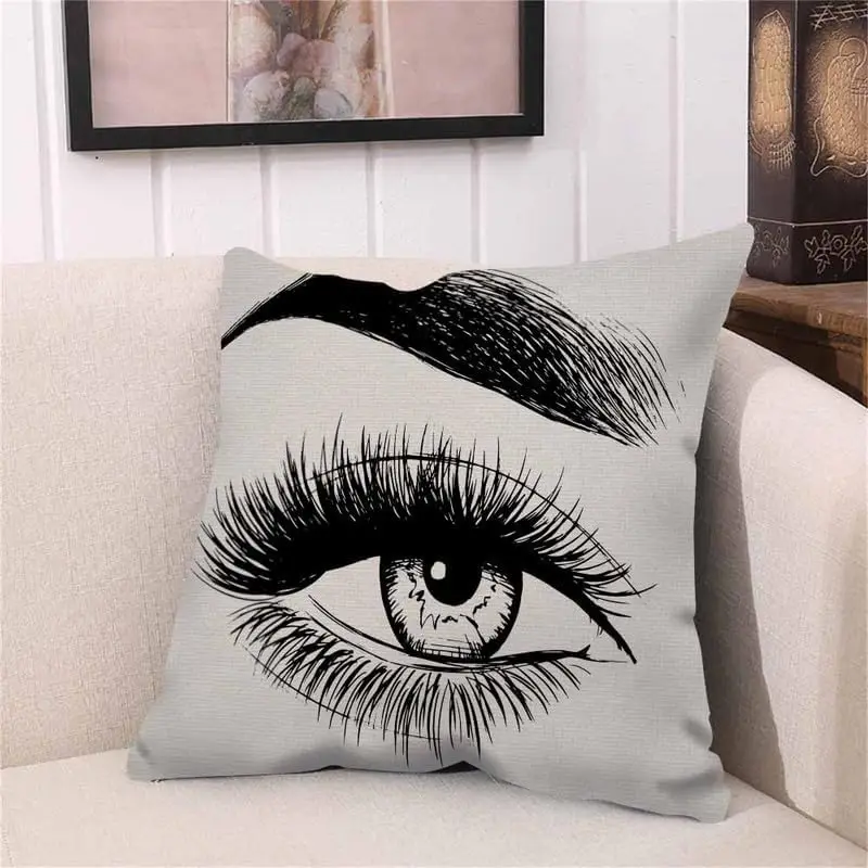 Throw Pillow Covers Black Eyelash Beautiful Woman Eye White Brow Eyebrow Pillow Case 18x18 Inch Cushion Cover for Home Party