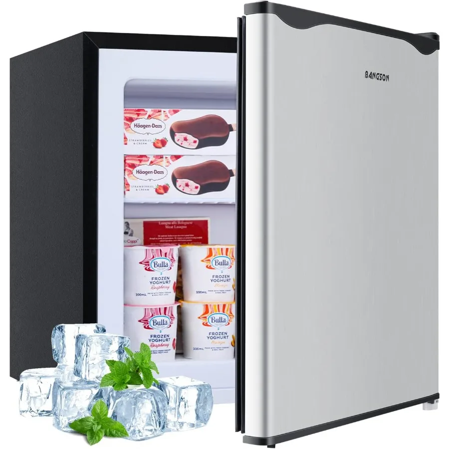 BANGSON Congelador vertical Mini congelador de 1,1 pies cúbicos con estante extraíble para el hogar, cocina, oficina, apartamento, uso plateado, compacto, individual