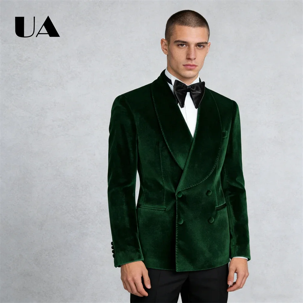 

ULBYANRY Emerald Velvet Suit Jacket for Men, Wide Shawl Collar Double Vent Back Trendy Blazer Tailored Suit Men's Fashion 2026