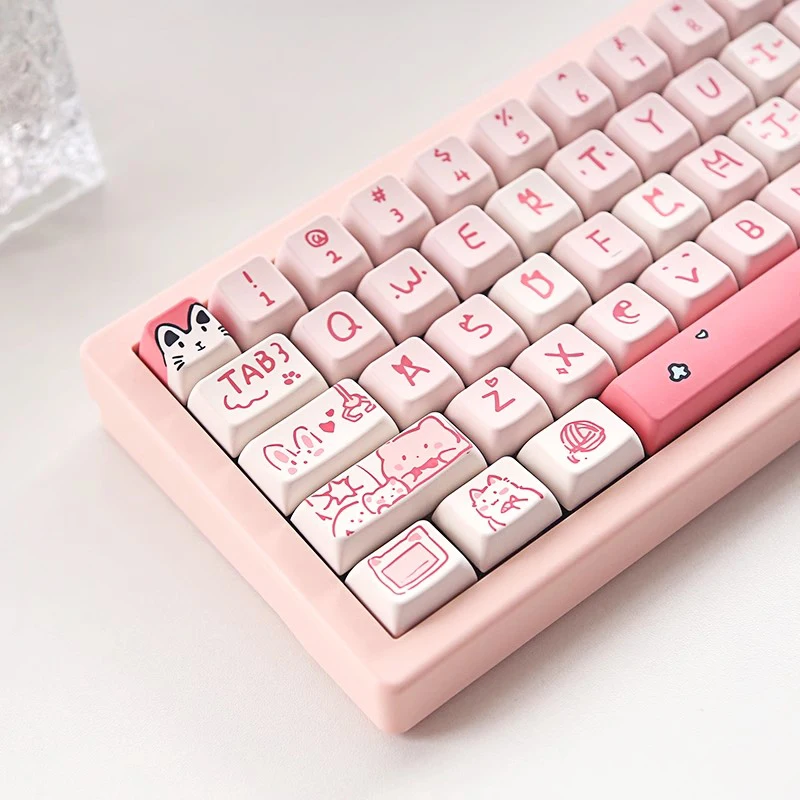 146/66 Toetsen Mda Profiel Schattige Kat Roze Miauw Miauw Thema Keycaps Voor Mechanische Gaming Keyboard Mx Switch Pbt Sublimatie Key Caps