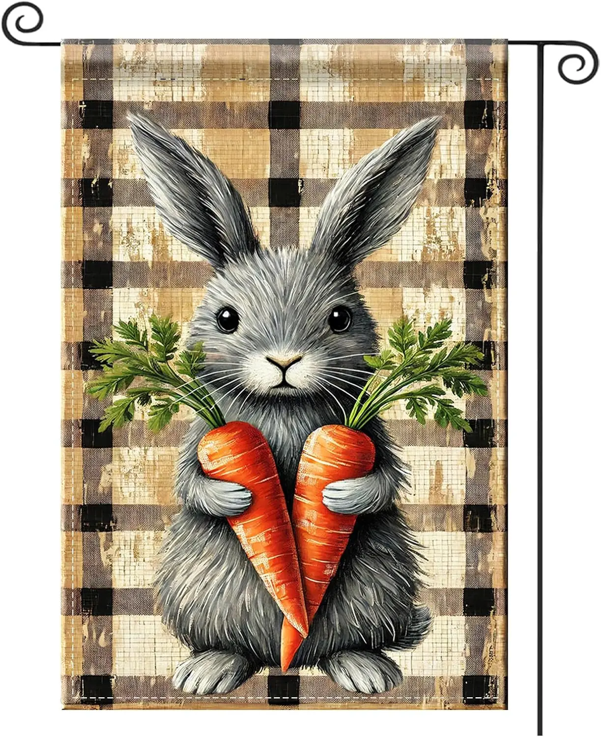 Nuxovilar Bunny Spring Garden Flag 12x18 Inches Polyester Rabbit Decor Yard Lawn Porch Outdoor (Grey Bunny Holding Carrots V AAS