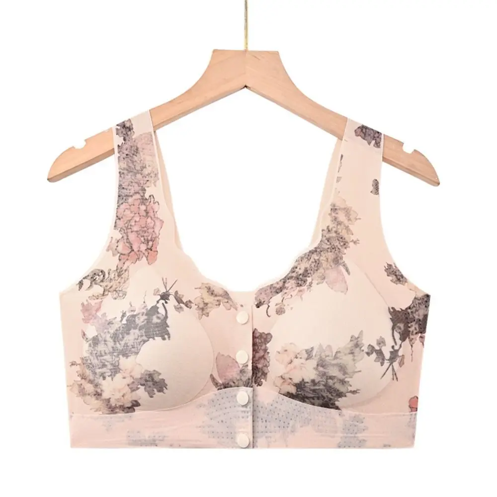 

Floral Mother's Wireless Bra Front Buckle Close-fitting Seamless Underwear Shockproof Anti-sagging Push Up Bra for Women Female