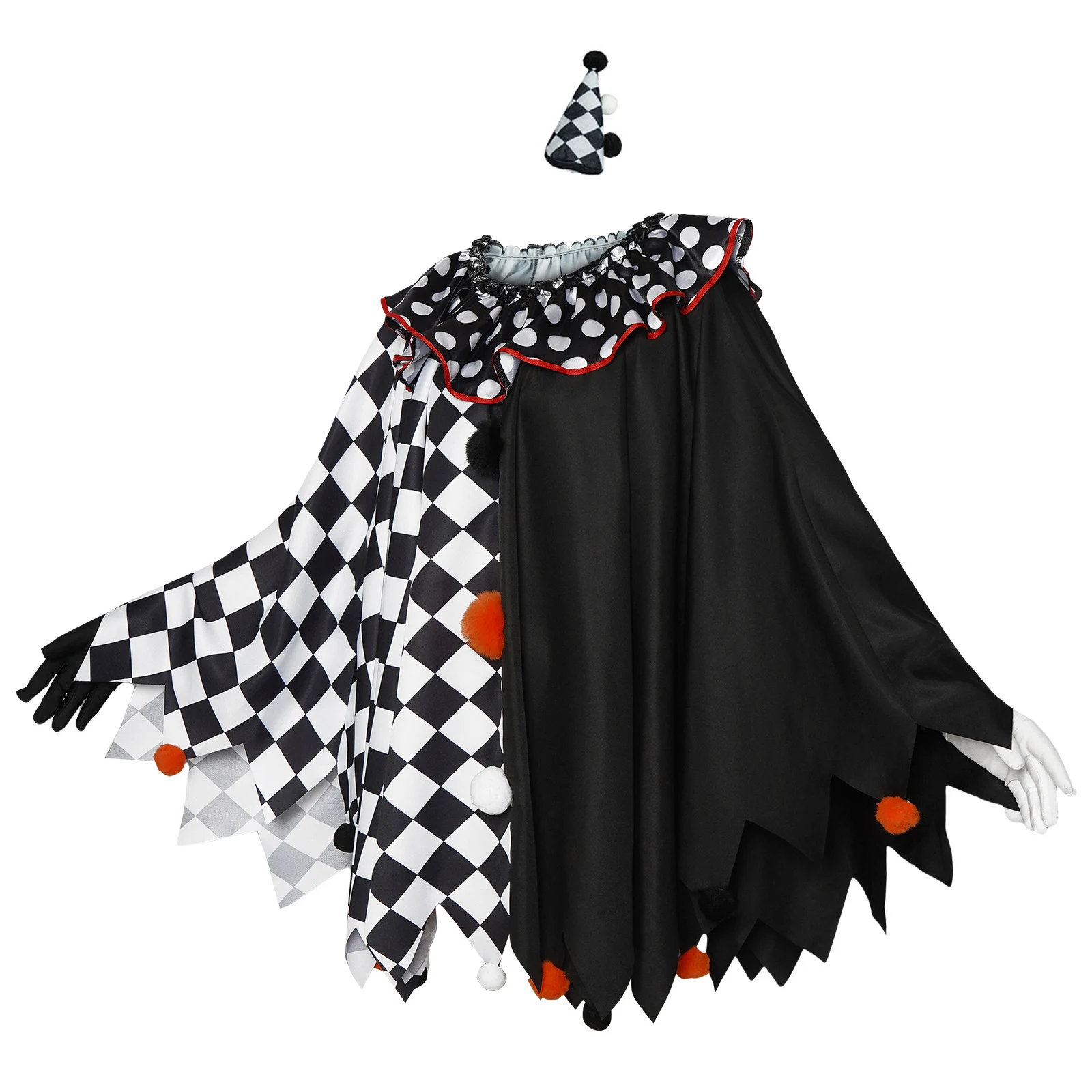 Halloween Scary Clown Cosplay Costume for Women Black White Cloak Fancy Dress Adult Cosplay Stage Performance Outfit - view 3