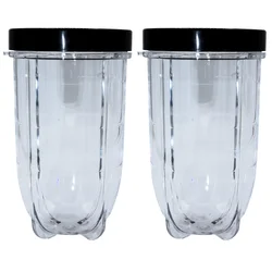2 Pack 16 Ounce Tall Cup with Black Jar Lid, Compatible with Original Magic Bullet Blender Juicer 250W MB1001