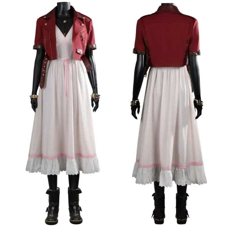 Fantasy VII Cosplay Game FF7 Aerith Gainsborough Cosplay Costume Aerith Coat and Dress Full Set and Individual Items Are Sold