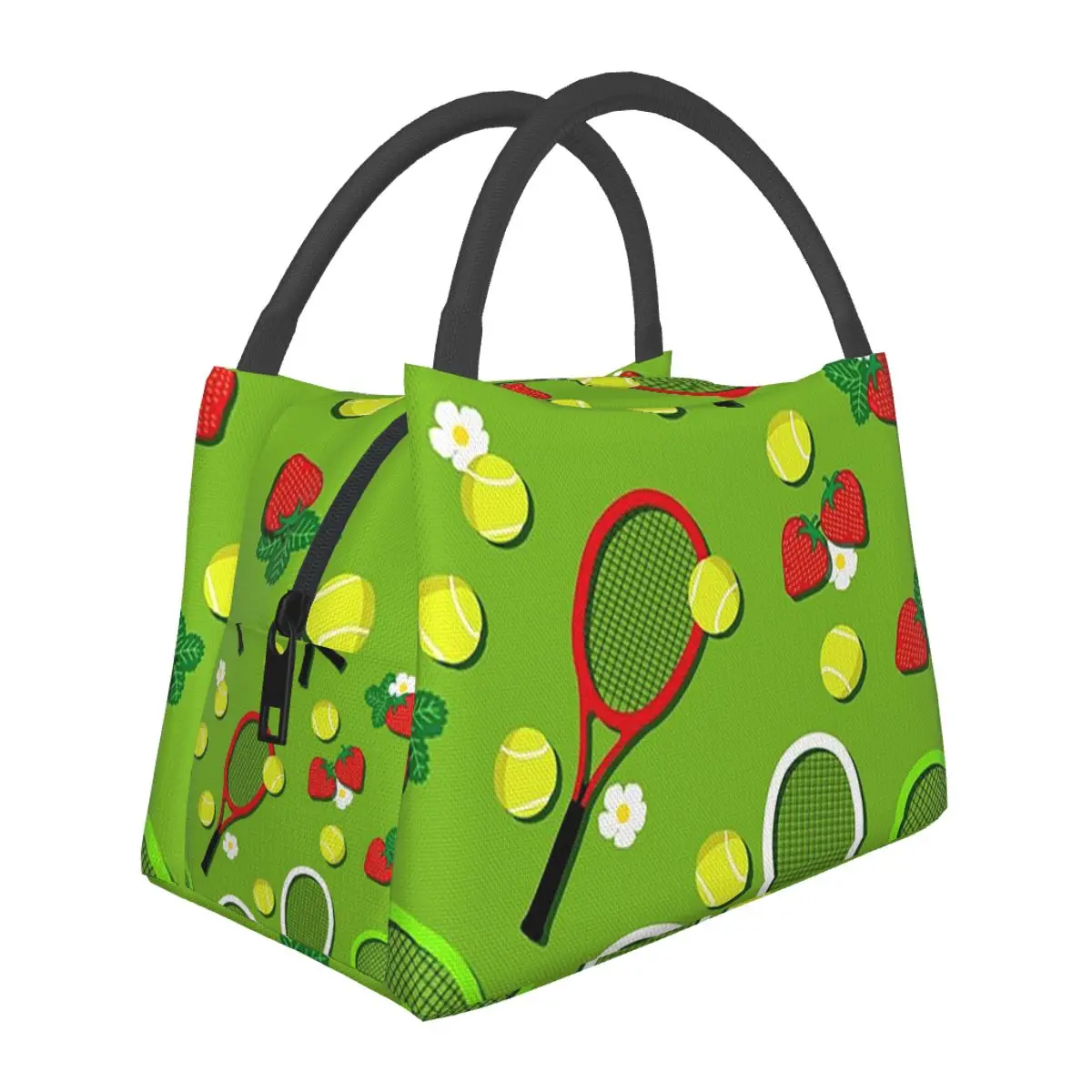 Tennis Rackets And Balls Lunch Bags Insulated Bento Box Resuable Lunch Tote Picnic Bags Cooler Thermal Bag for Woman Kids Office