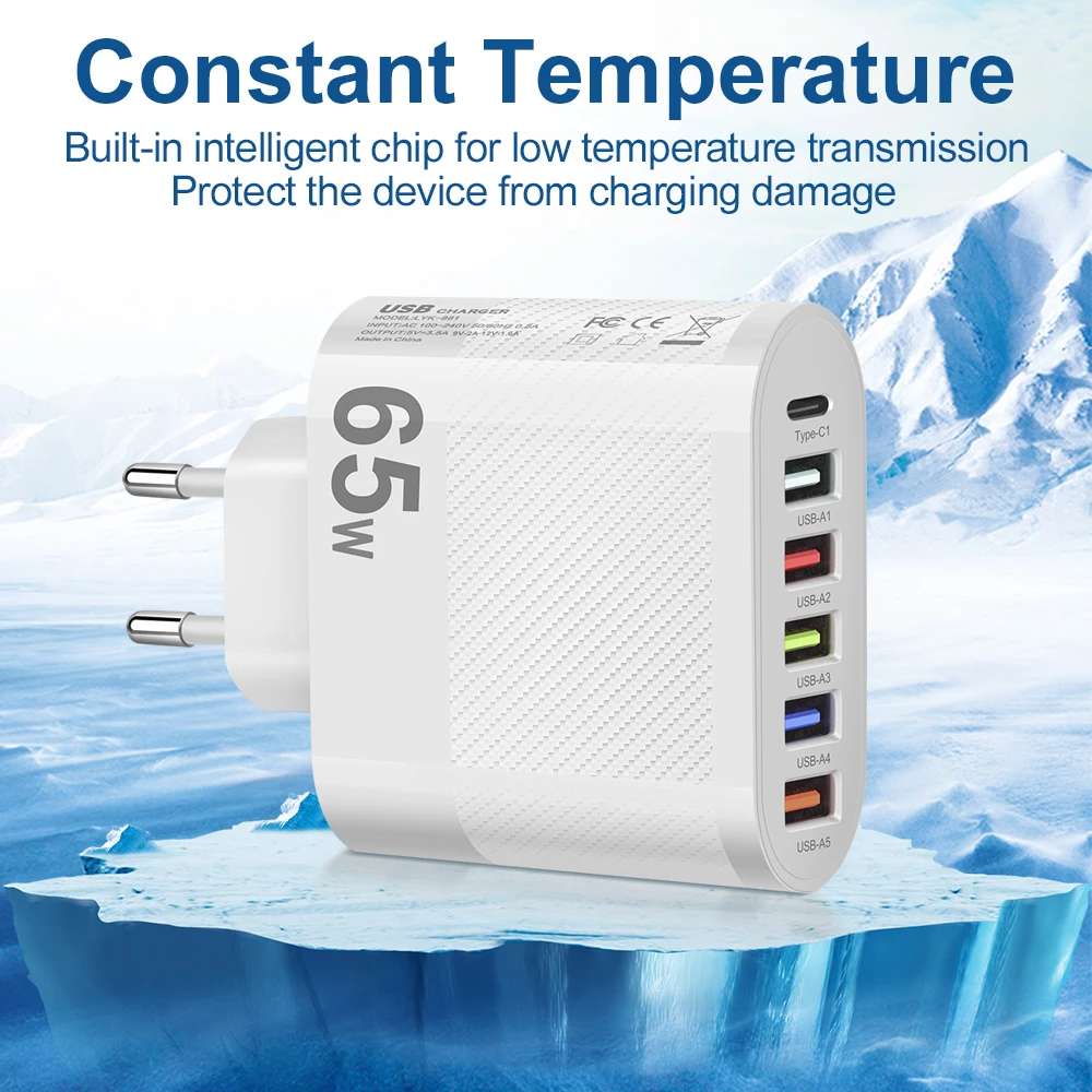 3.1A 5Ports USB Charger PD Charging Adapter For Xiaomi iPhone 13 Samsung Mobile Phone Plug Charging QC 3.0 Wall Charger