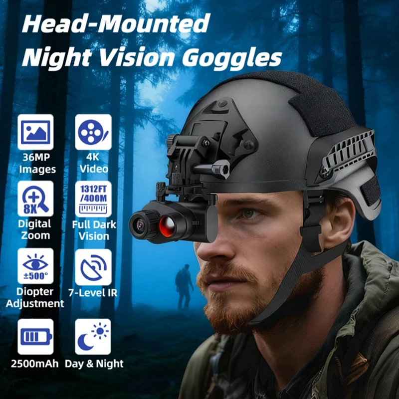 

NV4500 850nm Infrared Digital Helmet Night Vision Monocular Goggles 400m Night Vision Telescope 7x Zoom IP54 Waterproof Hunting