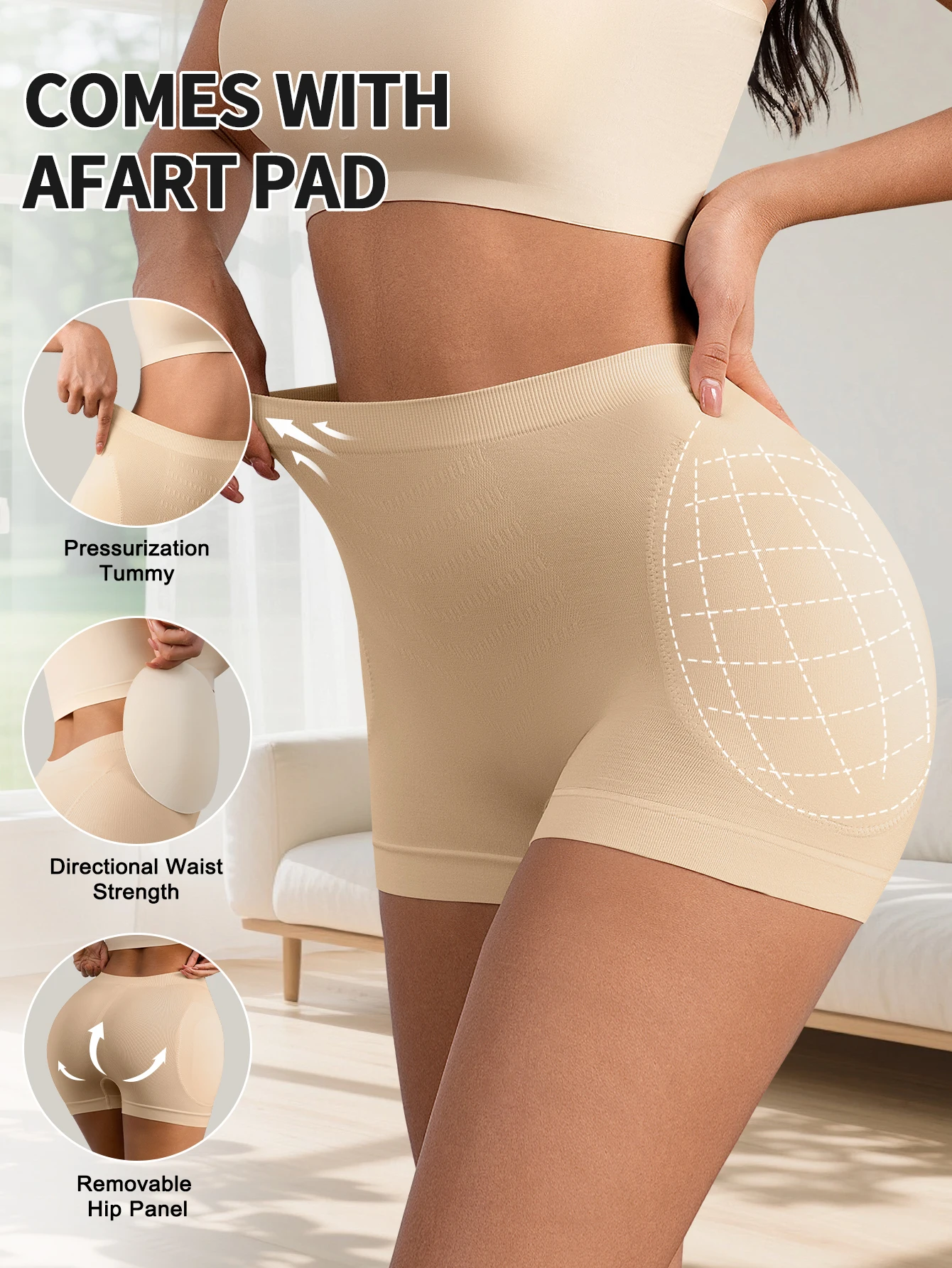 Flarixa Damen Po-Lifter Shaper Shorts mit herausnehmbaren Hüftpolstern, Bauchkontrolle, Hüftverstärker, nahtlose körperformende Sicherheitsunterwäsche – Detail 5