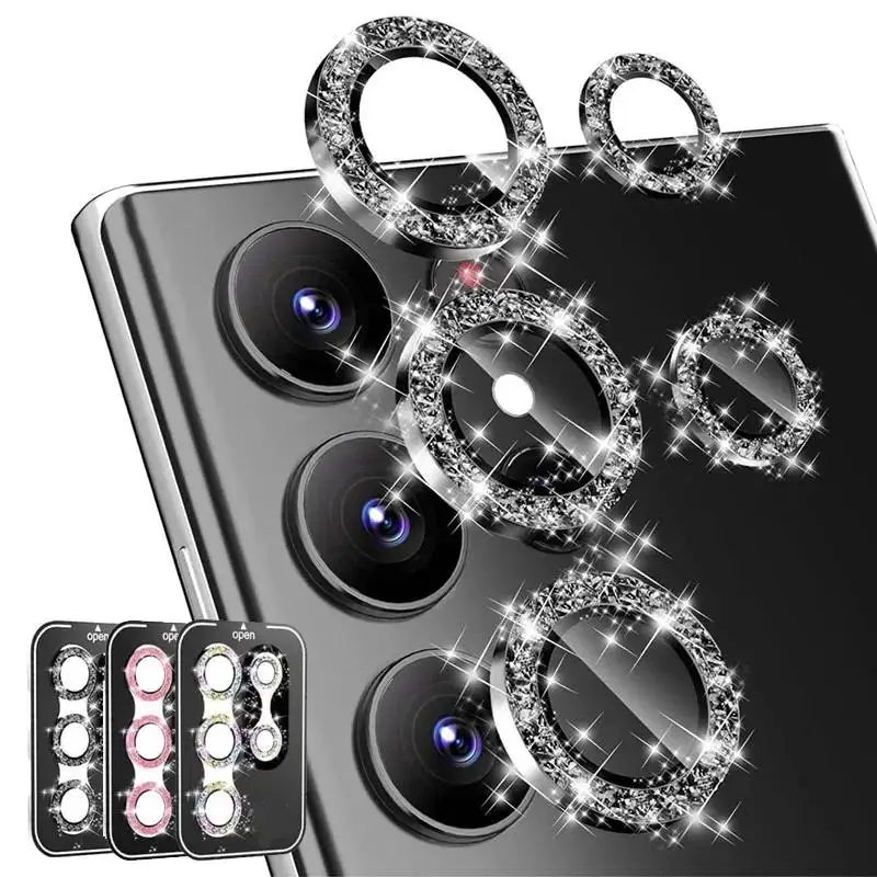 Diamond Glitter Lens Glass For Samsung Galaxy S25 Ultra Plus HD Ziai Camera Protector For Samsung S24 Plus Metal Ring Lens Film