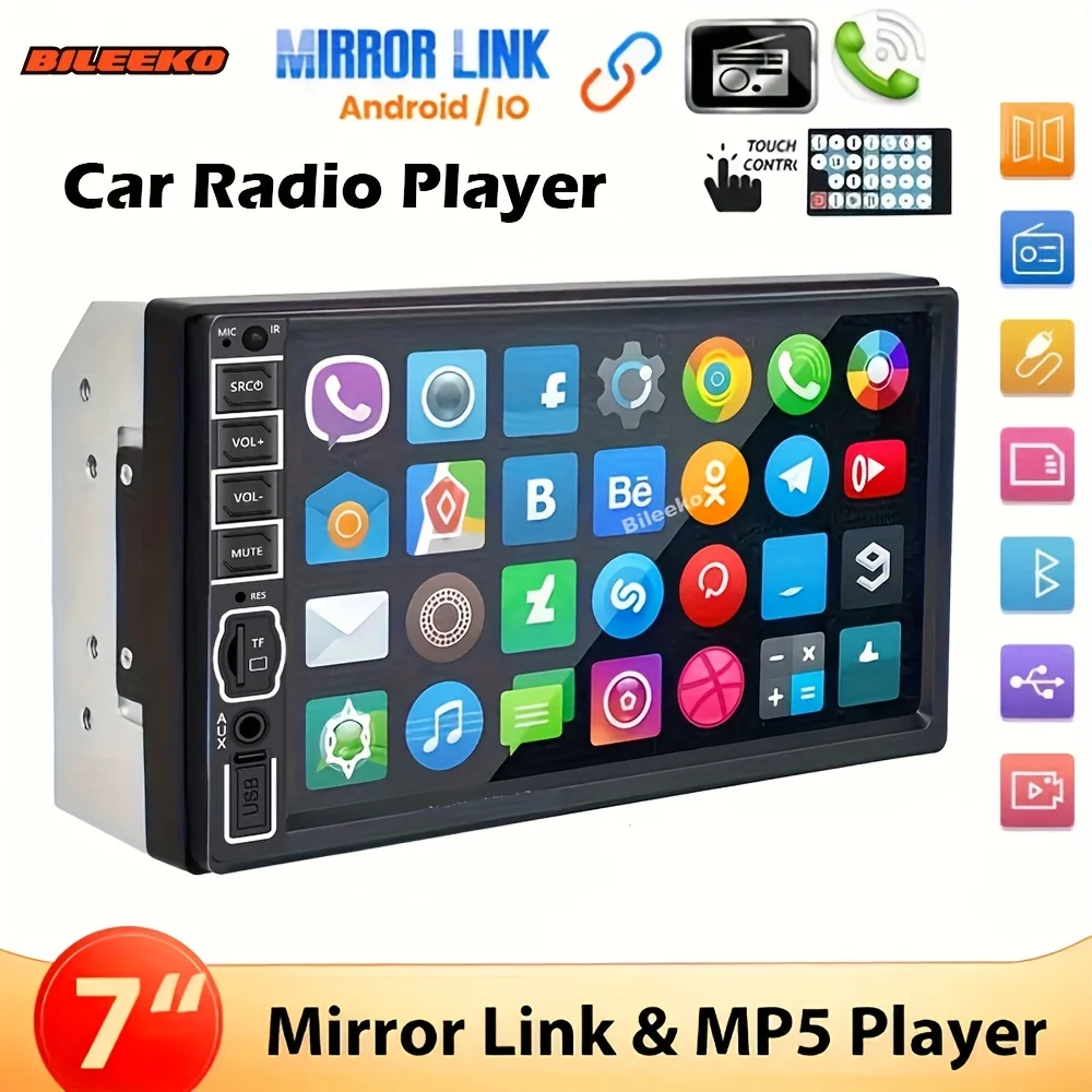 

Автомобильный радиоплеер 17,78 см с зеркальным звеном, FM/USB/AUX, мультимедийная стереосистема 2DIN, навигация и медиаконтроль, гладкий черный дизайн