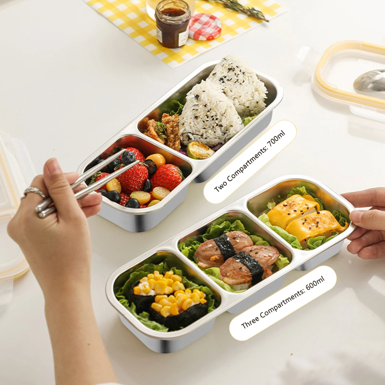 Edelstahl-Lunchbox für Familien, Kühlschrank-Lebensmittelbehälter, Tragbare Outdoor-Camping-Lunchboxen in 2 Größen zur Auswahl