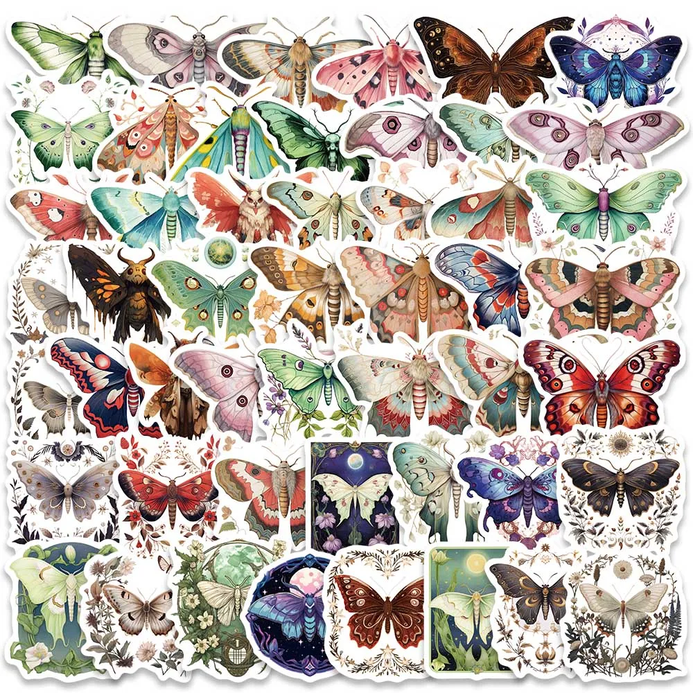 50pcs Cute Cartoon Aesthetic Colorful Moth Graffiti Stickers For Luggage Guitar Laptop Skateboard Waterproof Vinyl Decals