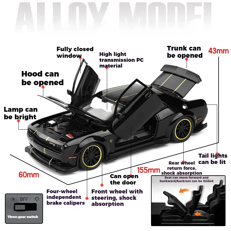 1:32 Dodge Challenger SRT Hellcat Redeye Supercar Alloy Metal