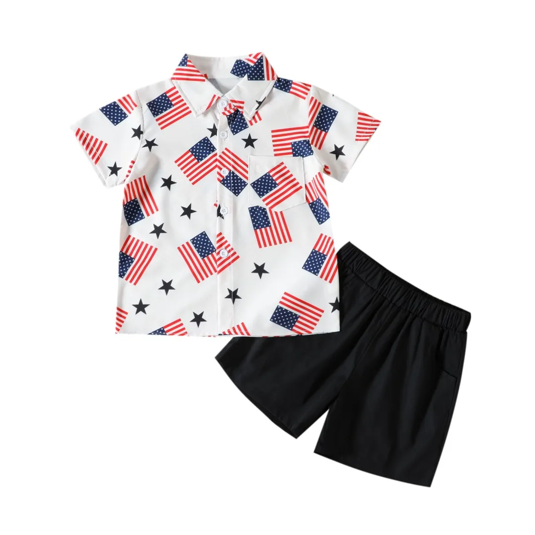 Independence Day July 4th Baby Boy Clothing Shirt Shorts Two-Piece Set Summer Boutique Children's Clothing Wholesale