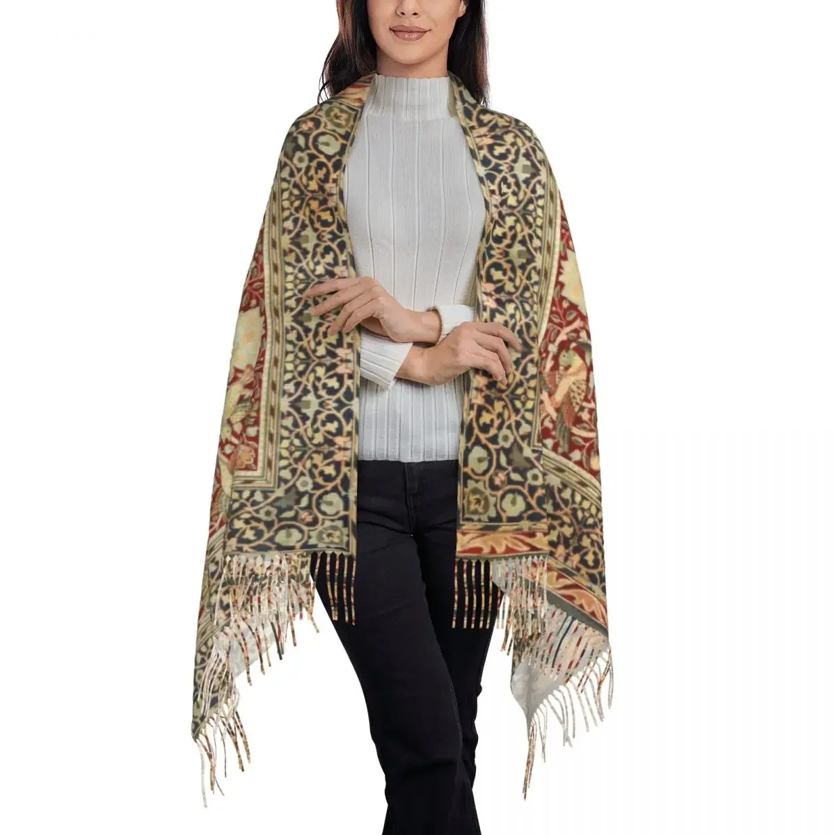 William Morris Vintage Kwast Sjaal Vrouwen Zachte Bloemen Textiel Patroon Sjaals Wraps Dames Winter Herfst Sjaals