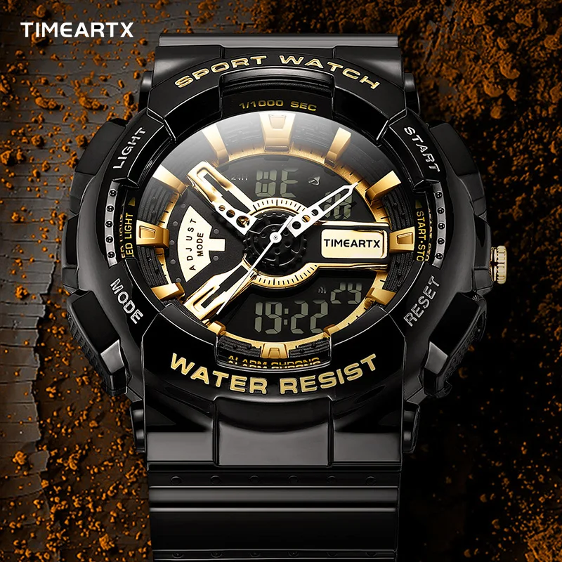 ساعة Timeartx الرقمية الجديدة متعددة الوظائف مع عرض تاريخ التنبيه LED، ساعات حركة إلكترونية بسوار من السيليكون للرجال