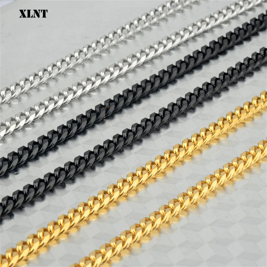 Cuban Chain Necklace for Men Women, Basic Punk Stainless Steel Curb Link Chain Chokers,Vintage Gold Color Solid Metal Colla