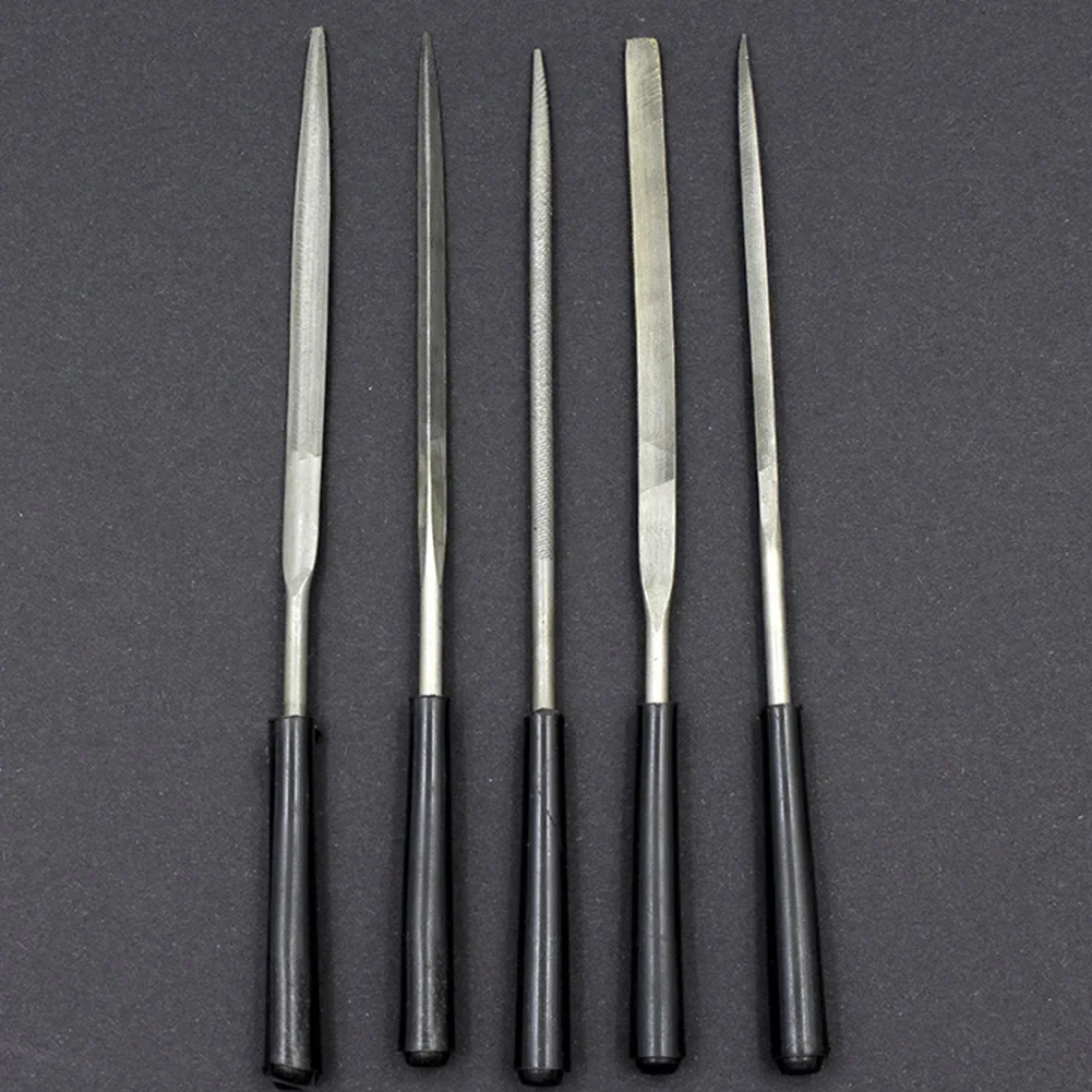 For Metal For Stone Hand Tools Diamond Files Nonslip Handle Round 5PCS Silver + Black Triangle 3x140mm For Wood