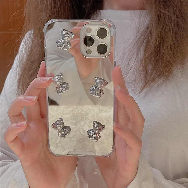 3D Bears Silver Plated Phone Case For iPhone17 Air 16 15Plus 14 12 13Pro 11 XSMAX 678PLUS SE XR Full Skinny Shell  Protection