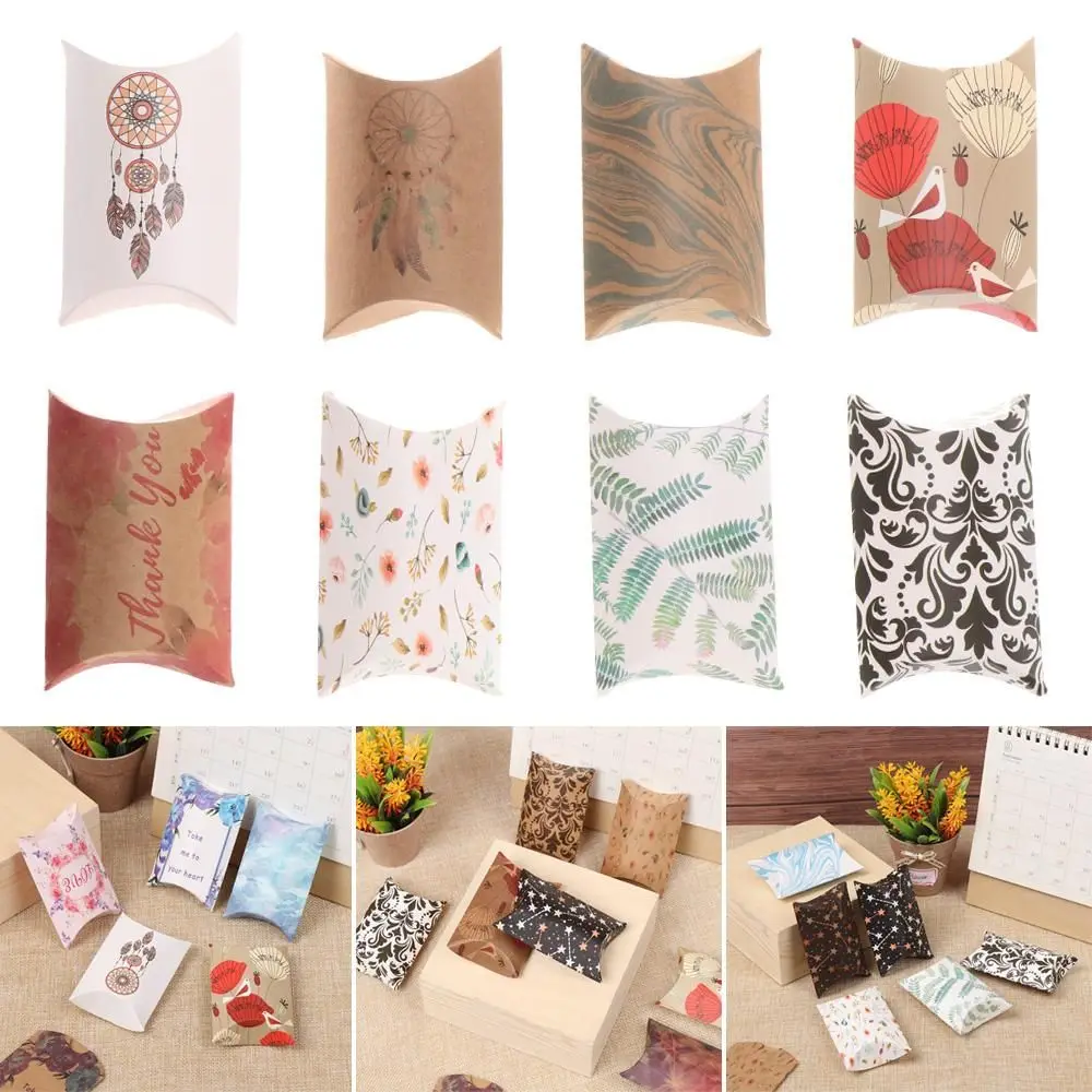 10pcs Fashion Gifts Packaging Birthday Party Supplies Present Pouch Kraft Paper Bag Pillow Shape Box Mini Candy Box