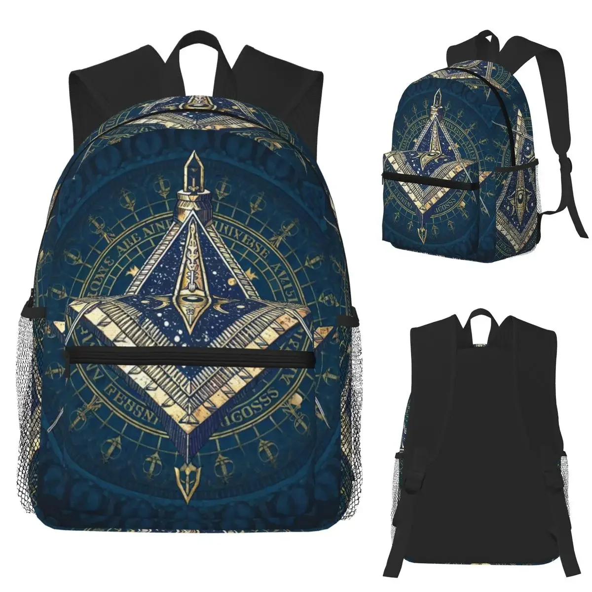Gold Freemason Logo Masonic Mason College Student Backpack School Bag Hiking Travel Daypack for Men Women Bookbag Shoulder Bags