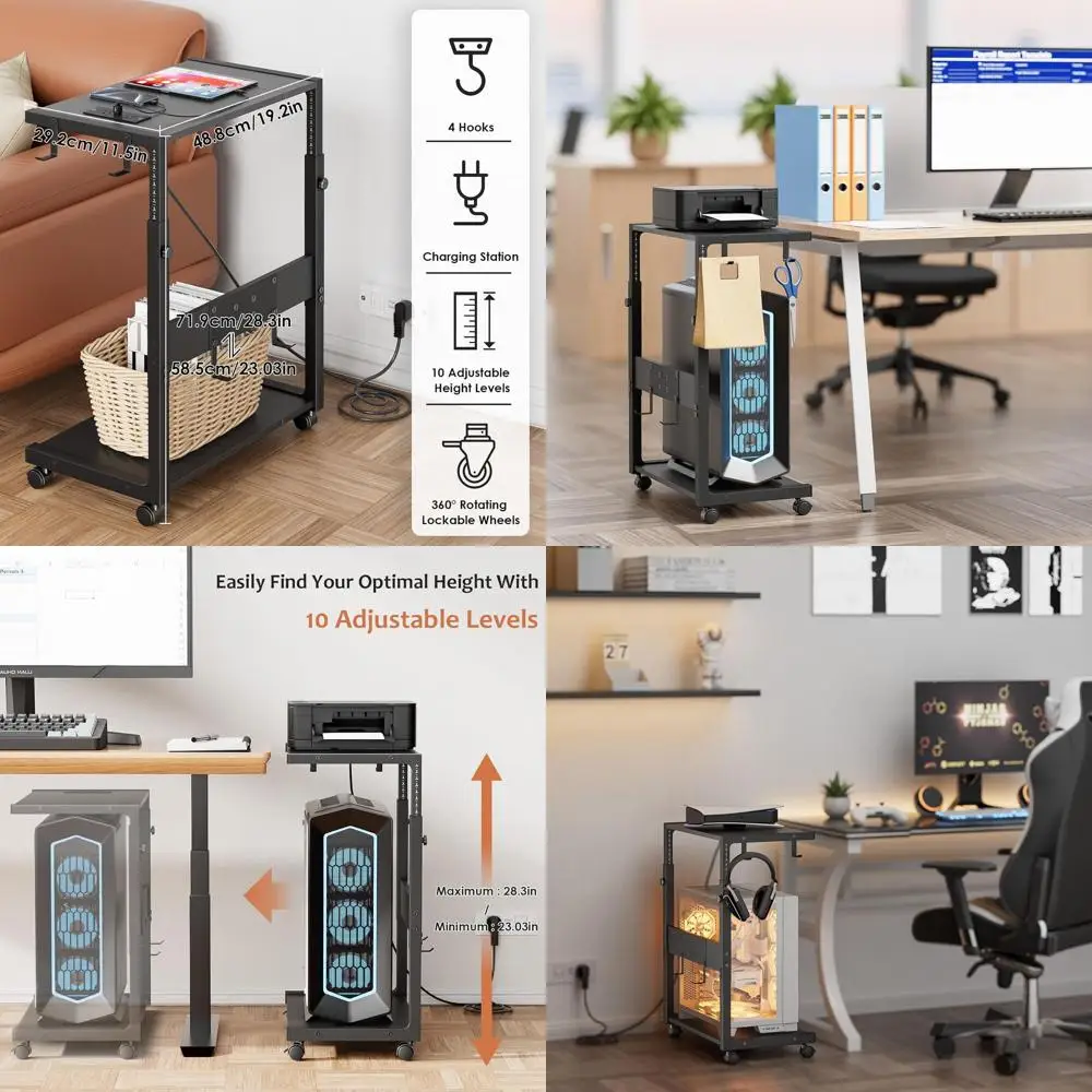 Computer Tower Stand - Adjustable PC Tower Stand CPU Holder Cart with Charging Station or Oice Home Classroom,23.03
