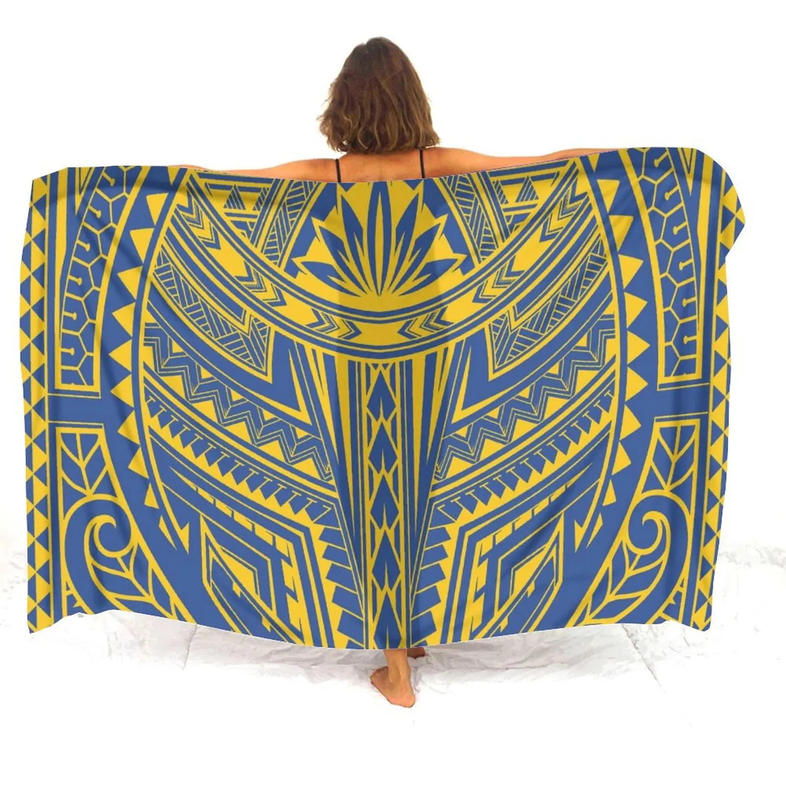Polynesian Beach Sarong Women'S Salon Shawl Sarong Scarf Windproof Shawl Customizable Patterns