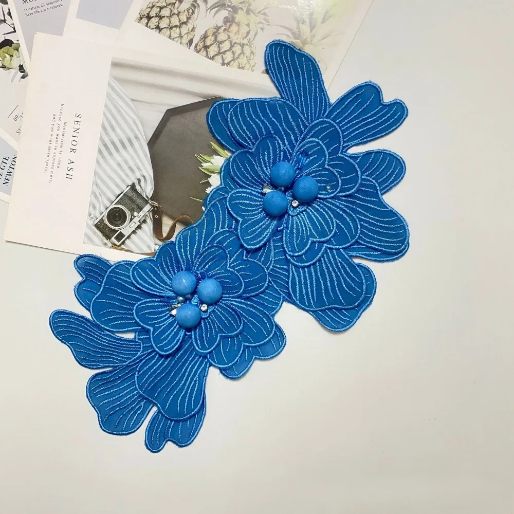 

Chiffon Three-dimensional Flower Decal Handmade Wedding Dress Patch Jacket Jeans Sewing Decoration Bead Embroidery Lace Decal