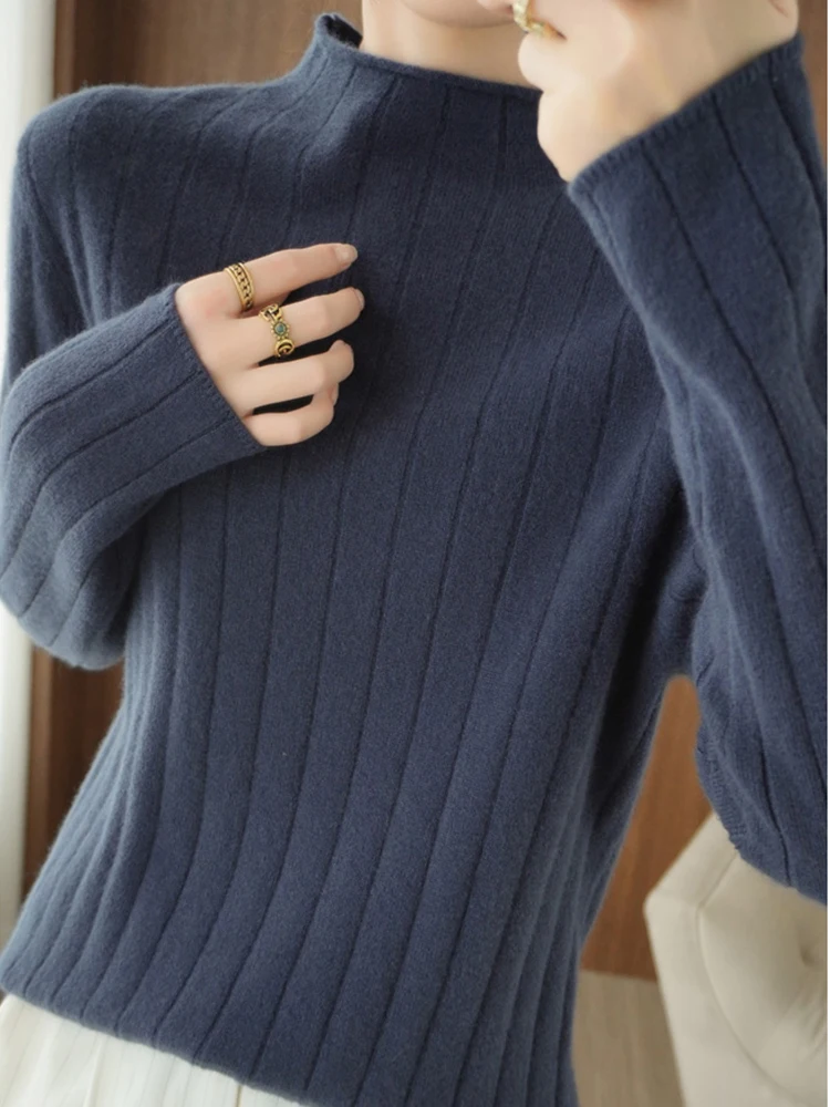 Knitted Turtleneck Ribbed Women Sweaters Autumn Winter Long Sleeve Pullovers Slim Sweater Female Solid Casual Knitwear Tops 2024